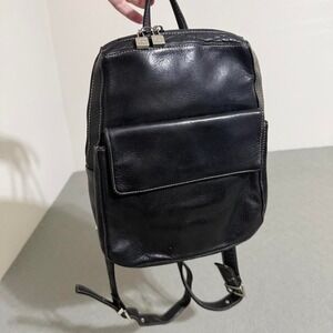 Vintage 90s Perlina New York Black Leather Backpack Minimalist Y2K Grunge Bag